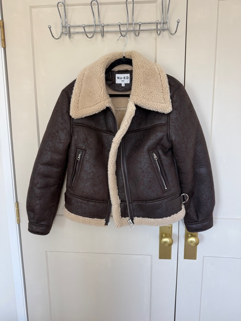 NA-KD Brown Shearling Aviator Jacket